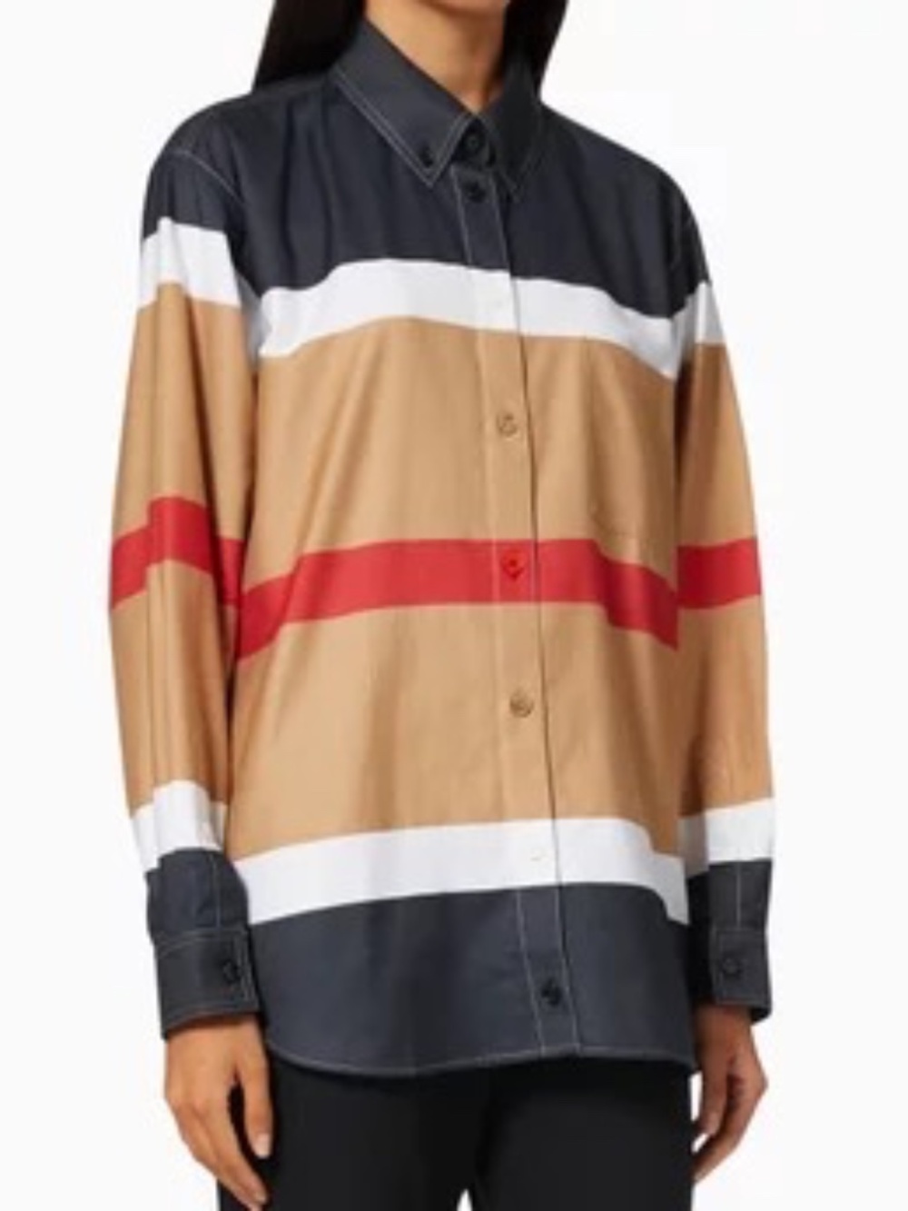 Burberry Denim, Gold & Red Colorblock Button-Down Shirt